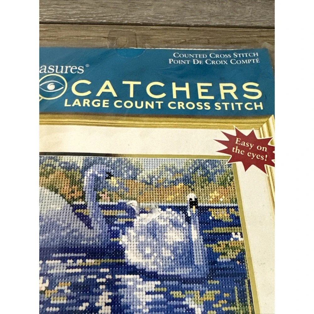 Needle Treasure Cross Stitch Kit Swans Lily Pond 05107 Blue White  Large Count